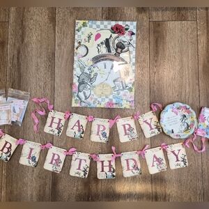 Alice in Wonderland Vintage Inspired Party Supplies Birthday Banner Cupcake Pick
